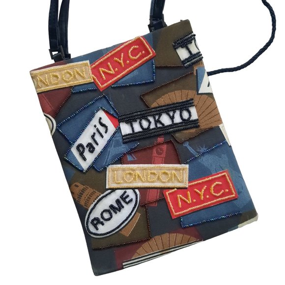 Vintage Beaded Purse World Traveler NYC Paris Rome Tokyo London - Picture 11 of 11